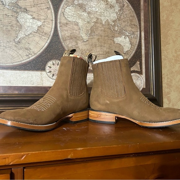 Womens Light Brown Chelsea Ankle Mid Boots Leather Western Dress Botas Vaquera - Picture 5 of 5